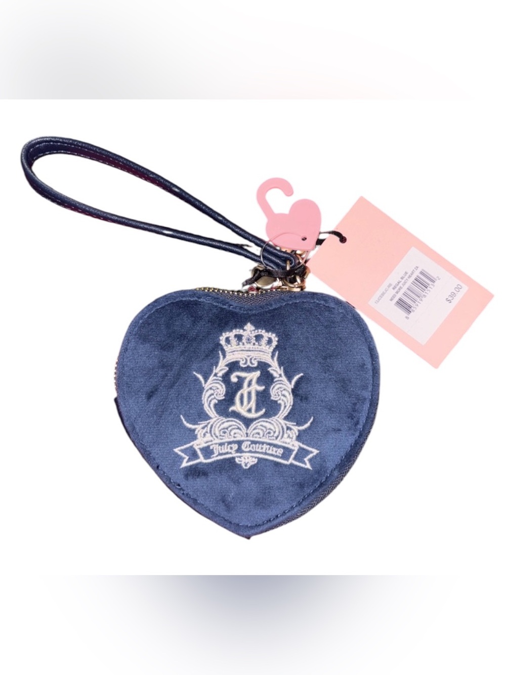 Juicy Couture Navy Heart Wristlet Card Holder with Gold Charm
